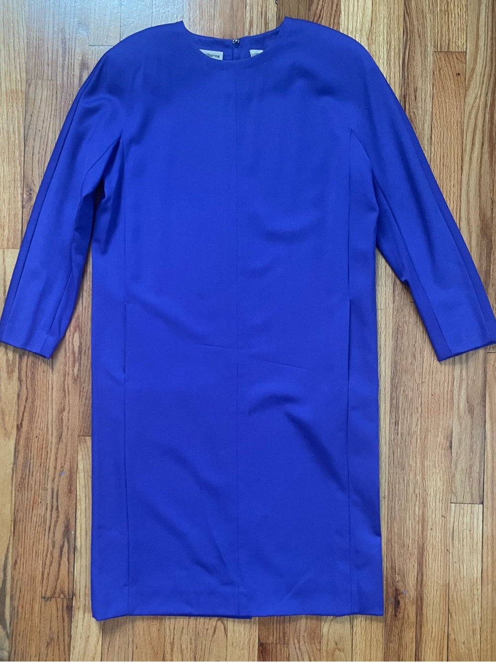 Vintage Liz Claiborne 100% Wool Violet Sheath Midi Dress Pockets Women’s 12